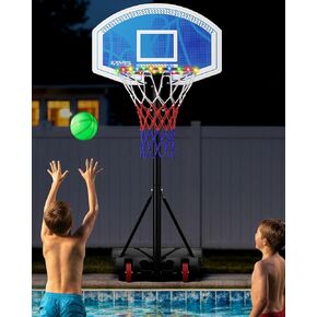 LED Portable Basketball Hoop for Teens, Adjustable Height 3.8 FT–7 FT Goal System, with Fillable Base & Wheels | Perfect for Driveway, Poolside, Garage & Night Training, Pool Basketball Hoop in Kuwait