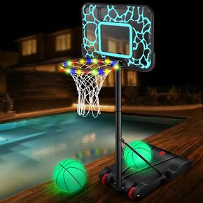 Pool Basketball Hoop 7-Height Adjustable Swimming Pool Basketball - Water Basketball Goals System with PC Shatterproof Backboard & 2 Balls, Outdoor Pool Accessories, Portable Basketball Hoop with LED in Kuwait