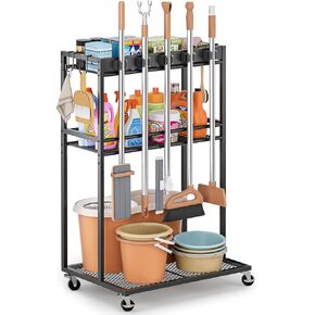 حامل مكنسة مع منظم مستلزمات التنظيف، خزانة تخزين خزانة المكنسة مع خطافات حامل شماعات الممسحة، عربة تنظيف المنزل مع علبة التنظيف، منظمة غرفة الغسيل in Kuwait