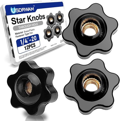 1/4"-20 Star Knobs Female Thread, Black Nylon Clamping Knobs with Metal Insert for Light Duty Machinery, Jigs & Fixtures, 12 Pack in Saudi Arabia