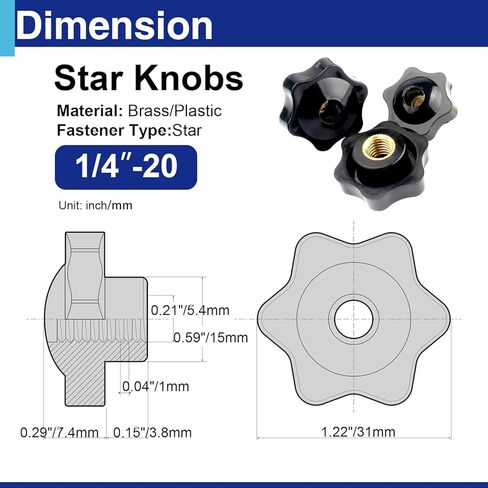 1/4"-20 Star Knobs Female Thread, Black Nylon Clamping Knobs with Metal Insert for Light Duty Machinery, Jigs & Fixtures, 12 Pack in Saudi Arabia