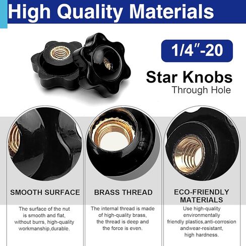 1/4"-20 Star Knobs Female Thread, Black Nylon Clamping Knobs with Metal Insert for Light Duty Machinery, Jigs & Fixtures, 12 Pack in Saudi Arabia