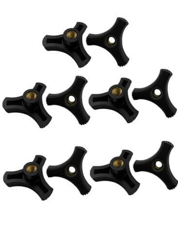 3/8 "-16 صامولة ذات جناح ثلاثي الشق 2 بوصة قطر مقبض بلاستيكي أسود مع مدخل نحاسي (الكمية من 10) in Kuwait