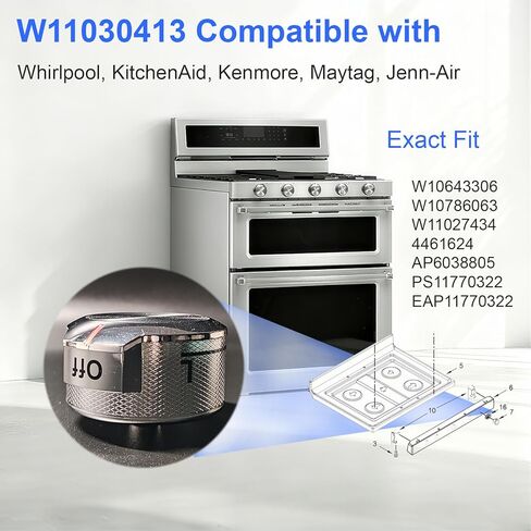 5Pcs W11030413 Stove Knob Replacement, Compatible with Whirlpool, KitchenAid, Kenmore, Maytag, Jenn-Air, Replaces W10786063, PS11770322, EAP11770322 in Saudi Arabia