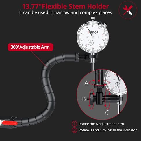 0-1/0.001 بوصة مجموعة قياس الجريان القرصي ومؤشر قرص قياس الدوار/الكرة المشتركة مع ذراع مرن 13.77 بوصة ومجموعة قياس الدوار لفرامل القرص 7 بوصة للصناعة الميكانيكية للسيارات in Kuwait