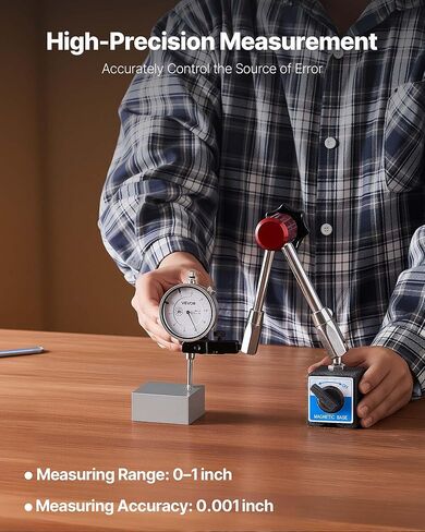 VEVOR Dial Test Indicator with Magnetic Flexible Base Stand, 0.001 inch Accuracy, 0-1 inch Range, Fine Adjustable Long Arm, Professional for Machine Set-Up, Narrow Area Measurement, Easy to Read in Saudi Arabia