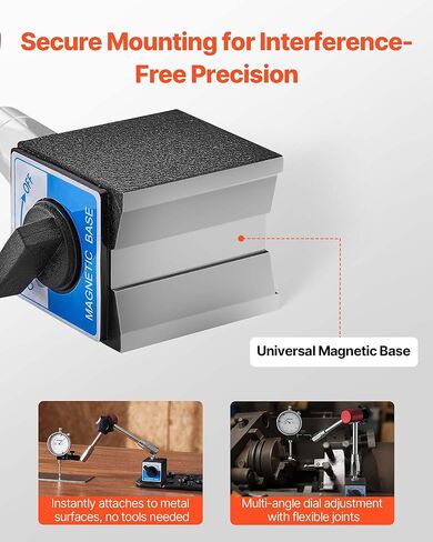 VEVOR Dial Test Indicator with Magnetic Flexible Base Stand, 0.001 inch Accuracy, 0-1 inch Range, Fine Adjustable Long Arm, Professional for Machine Set-Up, Narrow Area Measurement, Easy to Read in Saudi Arabia