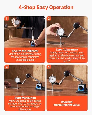 VEVOR Dial Test Indicator with Magnetic Flexible Base Stand, 0.001 inch Accuracy, 0-1 inch Range, Fine Adjustable Long Arm, Professional for Machine Set-Up, Narrow Area Measurement, Easy to Read in Saudi Arabia
