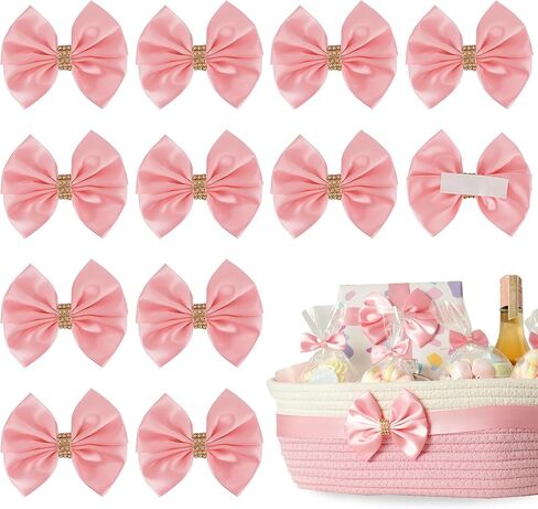 3.5" Gold Bow Premade Bows, Satin Ribbon Bows for Presents, Self Adhesive Bows with Rhinestone, Valentines Bows for Gift Wrapping, Treat Bags, Decor Accessories, Party Favors-12 Counts in Kuwait