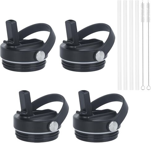 4 عبوات من الأغطية البديلة، مناسبة لكوب التسامي سعة 20 أونصة مع فم كوب ملولب (قطر الكوب الداخلي: 7 سم/2.75 بوصة)، غطاء بماصة مانع للتسرب مع مقبض محمول (أسود) in Kuwait