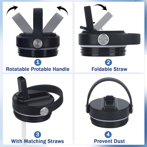 4 عبوات من الأغطية البديلة، مناسبة لكوب التسامي سعة 20 أونصة مع فم كوب ملولب (قطر الكوب الداخلي: 7 سم/2.75 بوصة)، غطاء بماصة مانع للتسرب مع مقبض محمول (أسود) in Kuwait