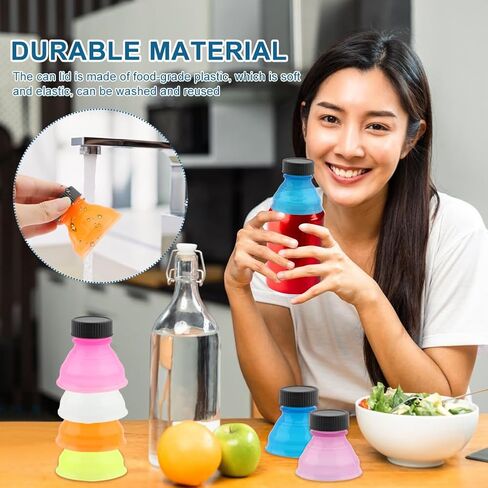EMVANV 12 PCs Can Lids,Reusable Can Drink Lids Plastic Can Cap for Beer Juice Drinks and Other Canned Beverages(blue, yellow, pink, white, orange, purple) in Saudi Arabia