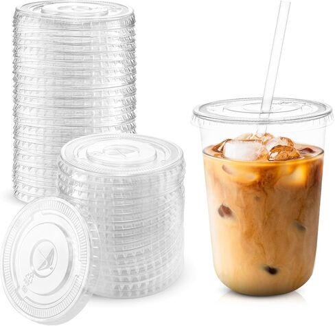 200 Pcs Clear Flat Lids Plastic Disposable PET Cup Lids with Straw Slot Fits for 12 oz, 16 oz, 20 oz and 24 oz Cups for Summer Iced Coffee, Ice Cream, Slush, Milkshake, Party Supplies in Kuwait