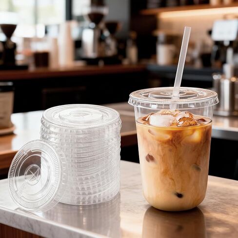 200 Pcs Clear Flat Lids Plastic Disposable PET Cup Lids with Straw Slot Fits for 12 oz, 16 oz, 20 oz and 24 oz Cups for Summer Iced Coffee, Ice Cream, Slush, Milkshake, Party Supplies in Kuwait