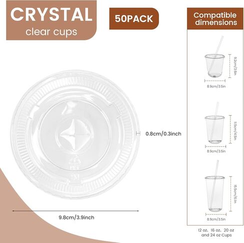 200 Pcs Clear Flat Lids Plastic Disposable PET Cup Lids with Straw Slot Fits for 12 oz, 16 oz, 20 oz and 24 oz Cups for Summer Iced Coffee, Ice Cream, Slush, Milkshake, Party Supplies in Kuwait