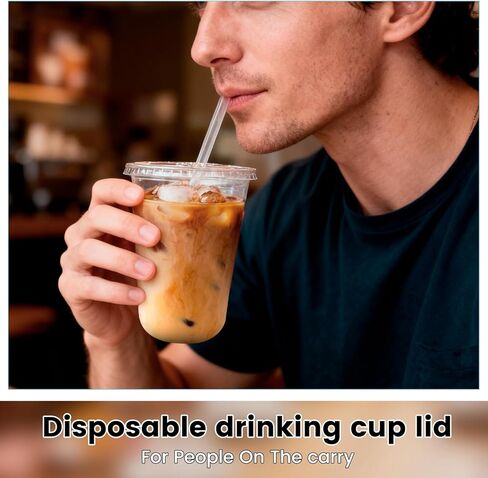 200 Pcs Clear Flat Lids Plastic Disposable PET Cup Lids with Straw Slot Fits for 12 oz, 16 oz, 20 oz and 24 oz Cups for Summer Iced Coffee, Ice Cream, Slush, Milkshake, Party Supplies in Kuwait