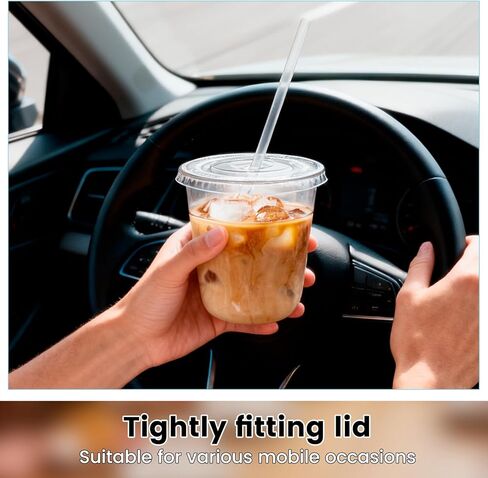 200 Pcs Clear Flat Lids Plastic Disposable PET Cup Lids with Straw Slot Fits for 12 oz, 16 oz, 20 oz and 24 oz Cups for Summer Iced Coffee, Ice Cream, Slush, Milkshake, Party Supplies in Kuwait