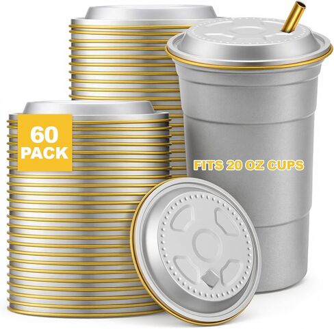 60 عبوة من أغطية الألومنيوم مع فتحة للمصاصة، متوافقة مع الكوب العلوي للكرة (حجم 20 أونصة فقط)، تتميز بتصميم متقاطع ومقاوم للانسكاب والغبار، وتباع الأكواب بشكل منفصل in Kuwait