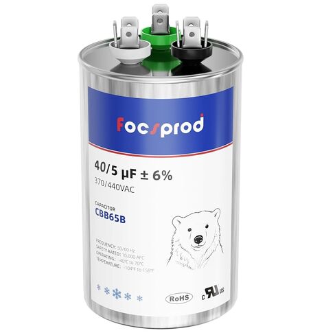 [UL Recognized] FOCSPROD CBB65 40+5 uF Dual Run AC Capacitor, 40/5 MFD ±6% 370V/440V 440 Volt Round Capacitor Replacement, HVAC for AC Unit Fan Motor Start, Heat Pump or Condenser Straight in Kuwait