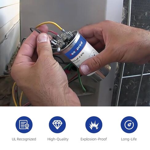 [معترف به من قبل UL] FOCSPROD CBB65 40+5 فائق التوهج مكثف تيار متردد مزدوج التشغيل، 40/5 MFD ±6% 370 فولت/440 فولت 440 فولت استبدال مكثف مستدير، HVAC لبدء محرك مروحة وحدة التيار المتردد، مضخة حرارية أو مكثف مستقيم in Kuwait