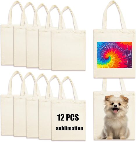 ORJ 12PCS Sublimation Tote Bags, blank canvas tote bags for sublimation,polyester tote bags for DIY Crafting and Decorating 12.2 * 14.2 in in Kuwait