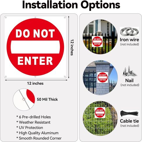 (2 Pack) Do Not Enter Sign, 12x12 Inches Keep Out No Entry Signs, Aluminum Reflective Do Not Enter Metal Signage, Weather Resistant and Easy to Install (White and Red) in Saudi Arabia