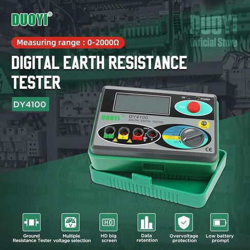 DUOYI DY4100 مقياس الأرض الرقمي الأرض المقاومة متر Megohmmeter 0-2000 أوم أدوات التفتيش اختبار المقاومة الكهربائية in Kuwait