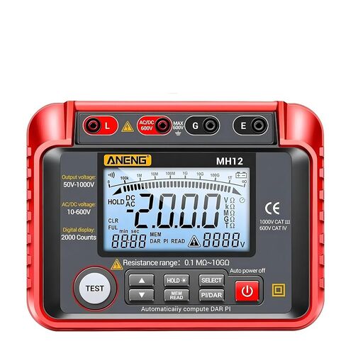 MH12 الرقمية Megohmmeter متر العزل الأرض المقاومة متر فاحص كابل الجهد العالي الفولتميتر المقاوم متر أداة in Kuwait