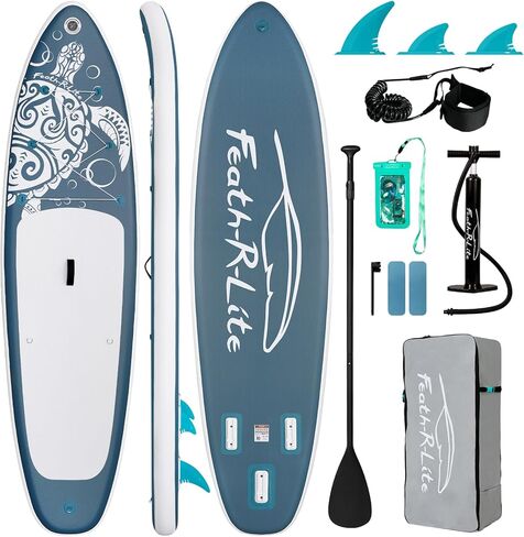 ألواح التجديف القابلة للنفخ من FEATH-R-LITE للبالغين مع مضخة إكسسوارات ممتازة، مجداف قابل للتعديل، سلسلة، ثلاث زعانف، حقيبة ظهر in Kuwait