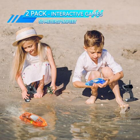 2Pack LED LED RC RC BOAT REMOTE POOL TOYS WATER للأطفال الذين تتراوح أعمارهم بين 8-12 لعبة البالغين من لعبة حوض الاستحمام مع كامل الجسم مقاوم للماء ، إنذار بطارية منخفضة ، 2.4 جيجا هرتز ، نطاق التحكم 50 مترًا ، بطارية قابلة لإعادة الشحن in Kuwait