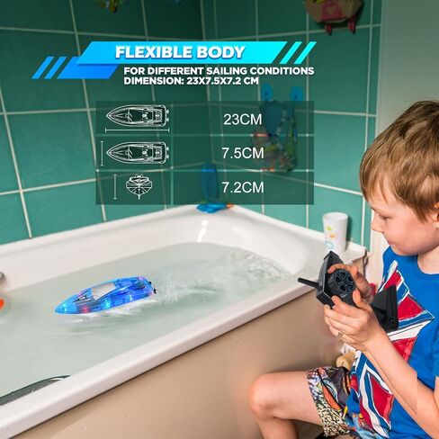 2Pack LED LED RC RC BOAT REMOTE POOL TOYS WATER للأطفال الذين تتراوح أعمارهم بين 8-12 لعبة البالغين من لعبة حوض الاستحمام مع كامل الجسم مقاوم للماء ، إنذار بطارية منخفضة ، 2.4 جيجا هرتز ، نطاق التحكم 50 مترًا ، بطارية قابلة لإعادة الشحن in Kuwait