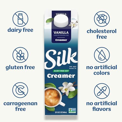 Silk Soy Creamer, Vanilla, Smooth, Lusciously Creamy Dairy Free and Gluten Free Creamer From the No. 1 Brand of Plant Based Creamers, 32 FL OZ Carton in Saudi Arabia