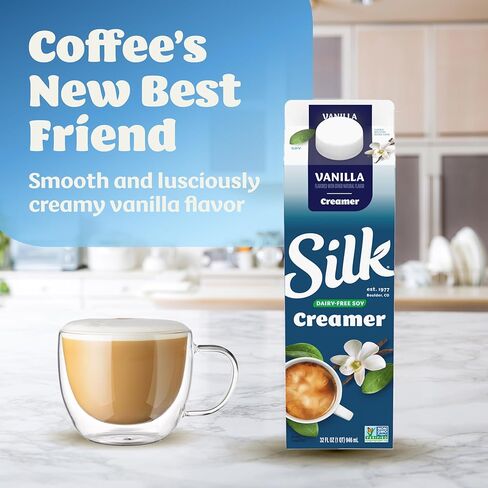 Silk Soy Creamer, Vanilla, Smooth, Lusciously Creamy Dairy Free and Gluten Free Creamer From the No. 1 Brand of Plant Based Creamers, 32 FL OZ Carton in Saudi Arabia