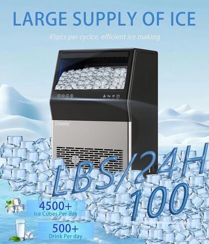 Commercial Ice Maker Machine, 100lbs/24H Stainless Steel 45pcs Under Counter ice Machine, Freestanding Ice Maker for Home Party Bar,Self-Cleaning. in Saudi Arabia