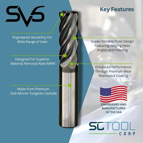 SCT20645 SV6 6-Flute, 5/8" Diameter, 2" Cutting Length, .060" Corner Radius, Center Cut, 4" OAL, Coated, 5/8" Shank Dia., High Performance Variable Helix Carbide Endmill for Ferrous Materials in Kuwait