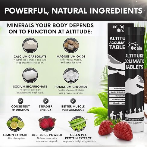أقراص التأقلم مع داء الارتفاع (20 قرصًا) | يدعم التأقلم السريع على الارتفاعات والانتعاش | الوقاية من داء المرتفعات والمساعدة على الترطيب | دواء داء الارتفاعات للارتفاعات العالية in Kuwait