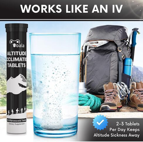 أقراص التأقلم مع داء الارتفاع (20 قرصًا) | يدعم التأقلم السريع على الارتفاعات والانتعاش | الوقاية من داء المرتفعات والمساعدة على الترطيب | دواء داء الارتفاعات للارتفاعات العالية in Kuwait