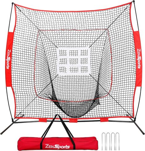 ZENY 7'×7' Baseball Softball Practice Net Hitting Batting Catching Pitching Training Net w/Carry Bag & Metal Bow Frame, Baseball Training Equipment in Saudi Arabia
