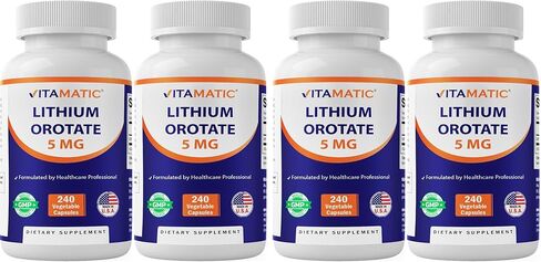 Vitamatic Lithium Orotate 5mg, 240 Veggie Capsules, Non-GMO, Gluten Free. - 2 Pack in Saudi Arabia