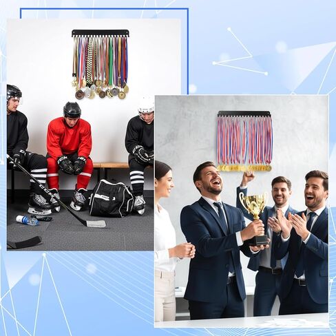 4 عبوات من حامل ميداليات عرض حامل شماعات، حامل ميداليات معدنية لعرض ميداليات رياضية حامل جداري مع 20 خطافًا لعداء السباق الرياضي وكرة القدم معدن فولاذي أسود أكثر من 60 ميدالية سهلة التركيب in Saudi Arabia