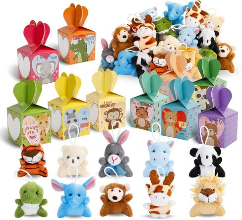 Atfunshop Valentines Day Gifts Box for Kids with Animal Plush Toys 30 Pack Valentines Mini Keychains و Hift struct in Kuwait