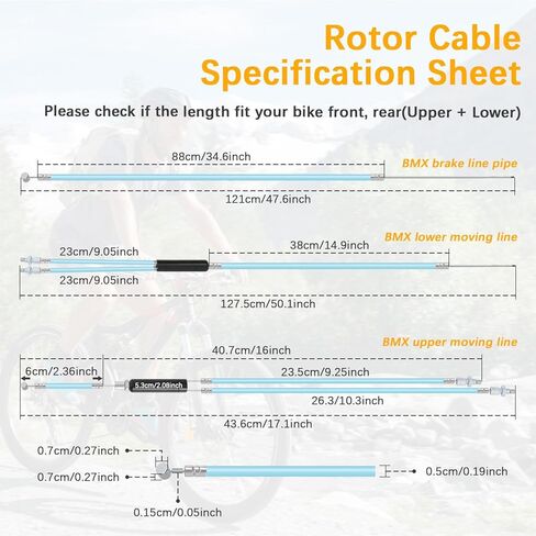 BMX Bike Gyro Brake Cables Front+Rear (Upper+Lower) with Spinner Rotor - Premium Stainless Steel Cable&Housing Complete Replacement Kit, Stable Flexible for Most Gyro Systems & 20" Bikes, Professional in Kuwait