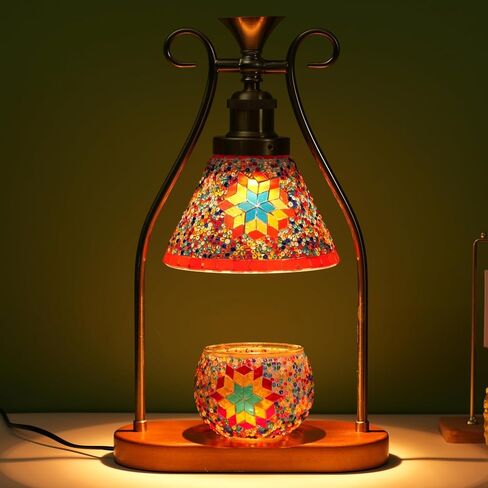 Turkish Table Lamp, Mosaic Lamp, Wax Warmer, Moroccan Mosaic Lamps, Antique Design, Adjustable Brightness，Suitable for Mood Lighting for Home Decor in Saudi Arabia