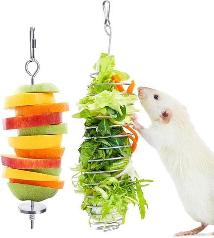 2Pcs Rat Enrichment Toys, 304 Stainless Steel Rat Foraging Toy for Fruit Vegetable Holder, Fancy Mice Cage Accessories Puzzle Toy, Hanging Rodent Toys Slow Feeder, Bird Foraging for Parakeet in Kuwait