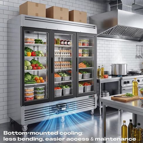 Coolake 82 "ثلاجة تجارية 3 أبواب زجاجية، 72 قدم مكعب من الفولاذ المقاوم للصدأ يمكن الوصول إليها في ثلاجة التاجر المستقيمة، 33 درجة فهرنهايت ~ 41 درجة فهرنهايت ثلاجة عرض تبريد لمطعم مقهى الفندق منطقة إعداد المطبخ in Kuwait