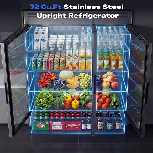 Coolake 82 "ثلاجة تجارية 3 أبواب زجاجية، 72 قدم مكعب من الفولاذ المقاوم للصدأ يمكن الوصول إليها في ثلاجة التاجر المستقيمة، 33 درجة فهرنهايت ~ 41 درجة فهرنهايت ثلاجة عرض تبريد لمطعم مقهى الفندق منطقة إعداد المطبخ in Kuwait