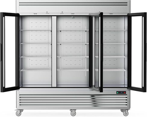 Coolake 82 "ثلاجة تجارية 3 أبواب زجاجية، 72 قدم مكعب من الفولاذ المقاوم للصدأ يمكن الوصول إليها في ثلاجة التاجر المستقيمة، 33 درجة فهرنهايت ~ 41 درجة فهرنهايت ثلاجة عرض تبريد لمطعم مقهى الفندق منطقة إعداد المطبخ in Kuwait