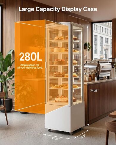 ثلاجة عرض الكيك ابستريمان، 10 قدم مكعب. حافظة عرض تجارية بطول 280 لتر، مبرد مخبز زجاجي مزدوج الطبقات، مع ضوء LED، للمقهى والمخبز والمطاعم in Kuwait