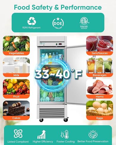 COOLCHEF 27" Commercial Refrigerator, 23 Cu. Ft Stainless Steel Upright Reach-in Fridge, 33℉~40℉, 3 Adjustable Shelves in Saudi Arabia