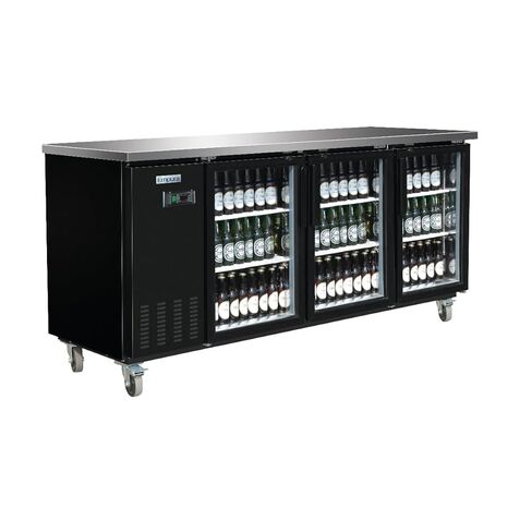 Empura 90" Back Bar Cooler Cabinet with 3 Swing Glass Doors | Commercial Refrigerator Fridge Beverage Beer for Restaurant Buffet | 90.4" W x 27.6" D x 42.5" H, Stainless Steel Countertop, Black, 115v in Kuwait